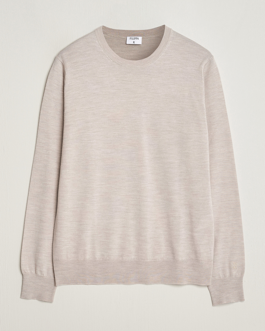 Heren | Truien | Filippa K | Merino Round Neck Sweater Beige Melange