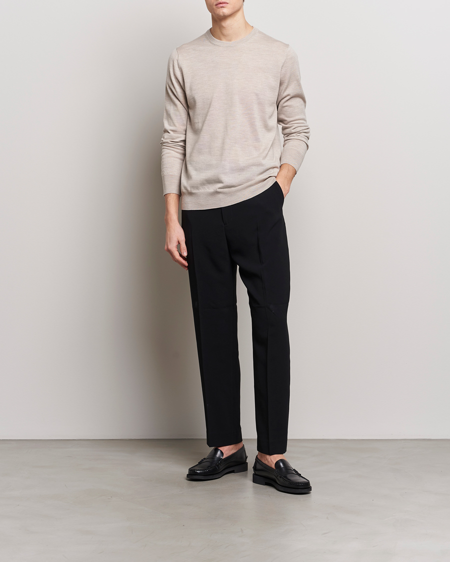 Heren | Truien | Filippa K | Merino Round Neck Sweater Beige Melange