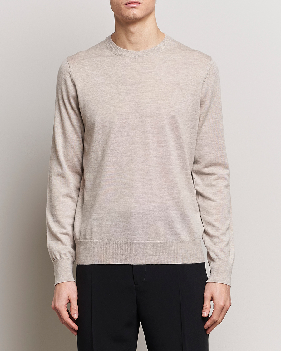 Heren | Truien | Filippa K | Merino Round Neck Sweater Beige Melange