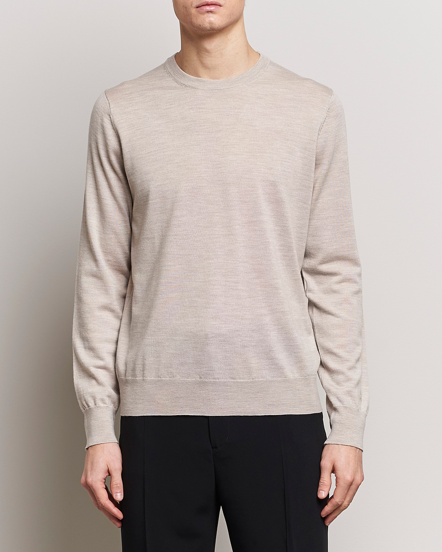 Heren | Filippa K | Filippa K | Merino Round Neck Sweater Beige Melange