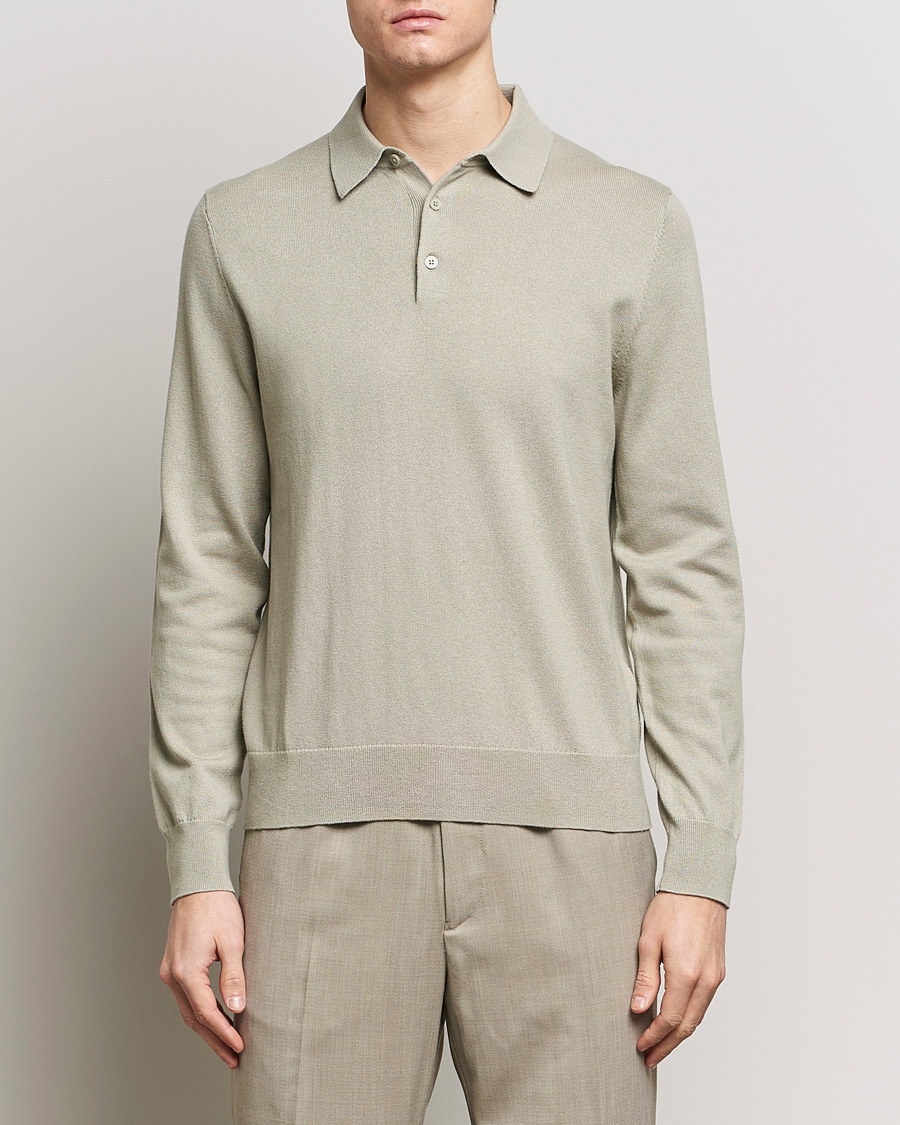 Heren | Truien | Filippa K | Knitted Polo Shirt Light Sage