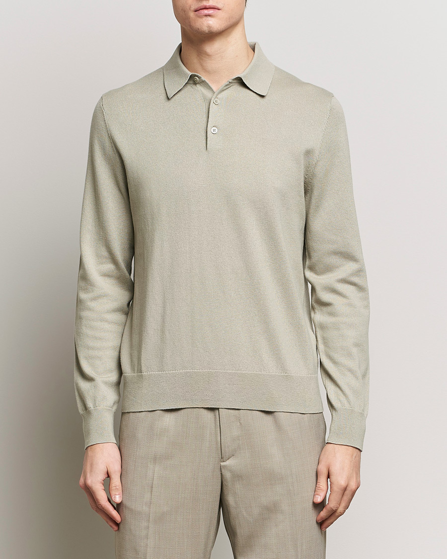 Heren | Business & Beyond | Filippa K | Knitted Polo Shirt Light Sage