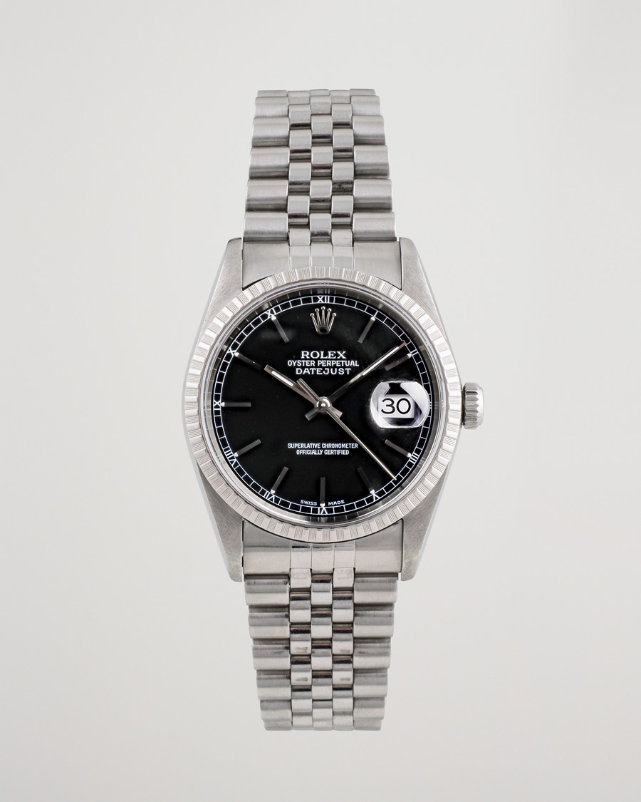 Heren | Rolex Pre-Owned Datejust 16220 Oyster Perpetual Black Steel Black Steel Black | Rolex Pre-Owned | Datejust 16220 Oyster Perpetual Black Steel Black Steel Black