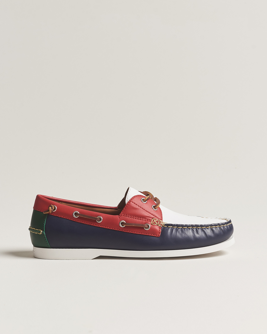 Heren | Polo Ralph Lauren Merton Leather Boat Shoe Red/White/Blue | Polo Ralph Lauren | Merton Leather Boat Shoe Red/White/Blue