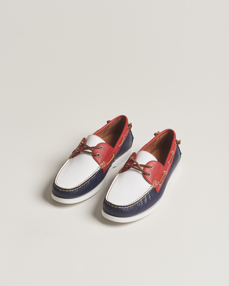 Heren | Polo Ralph Lauren Merton Leather Boat Shoe Red/White/Blue | Polo Ralph Lauren | Merton Leather Boat Shoe Red/White/Blue