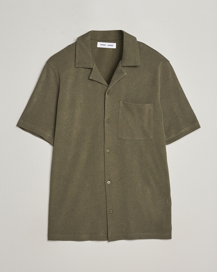 Heren | Overhemden | Samsøe Samsøe | Samartin Cotton/Linen Short Sleeve Shirt Dusty Olive