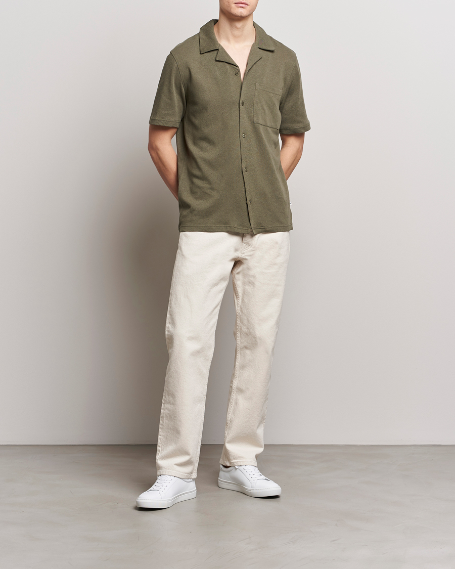 Heren | Overhemden | Samsøe Samsøe | Samartin Cotton/Linen Short Sleeve Shirt Dusty Olive