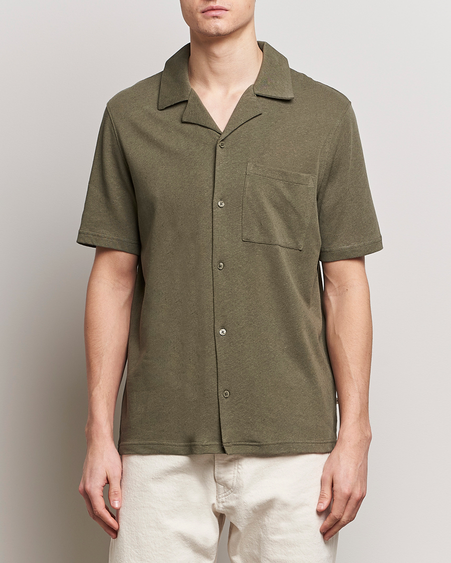 Heren | Overhemden | Samsøe & Samsøe | Samartin Cotton/Linen Short Sleeve Shirt Dusty Olive
