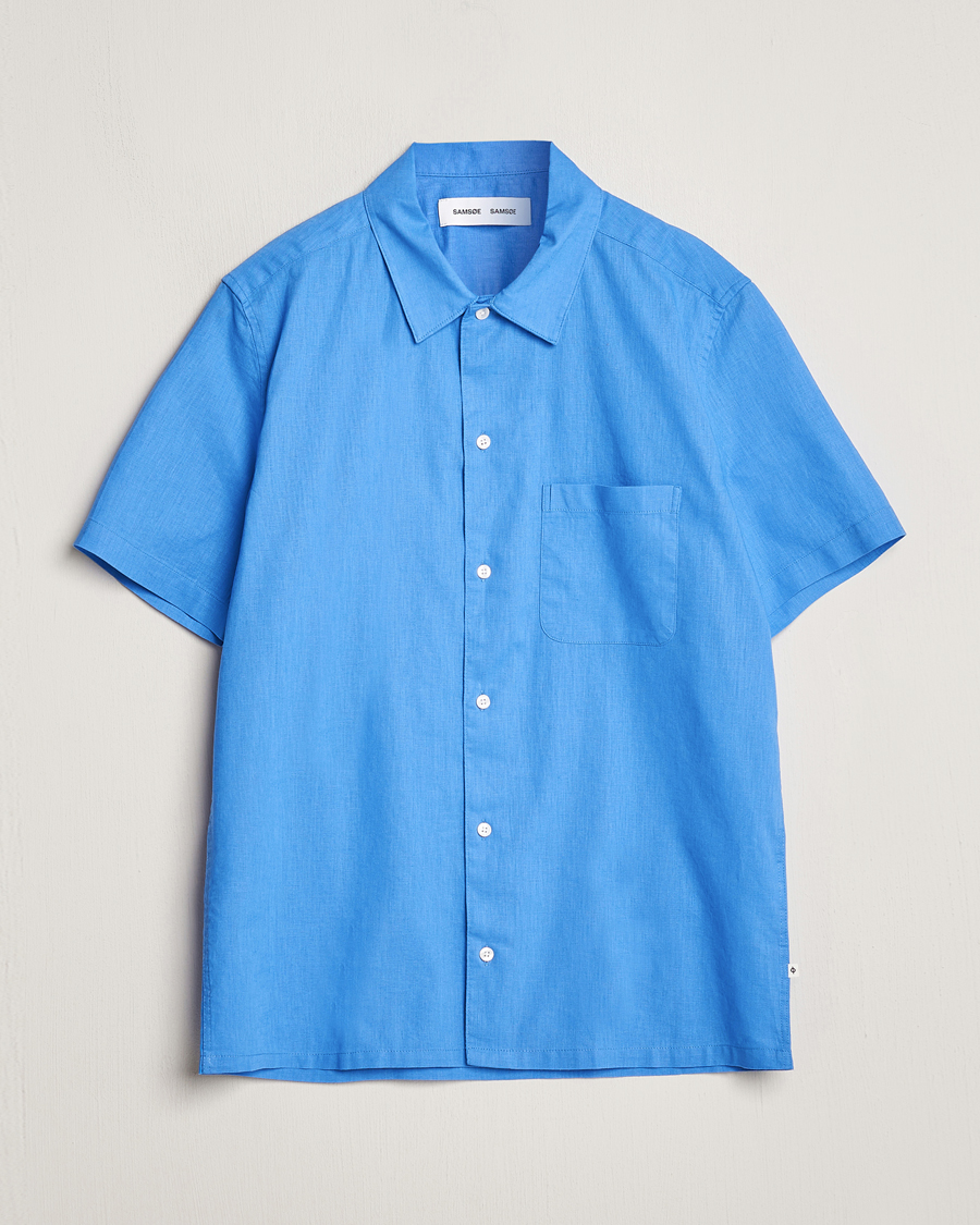 Heren | Overhemden | Samsøe Samsøe | Avan Linen/Cotton Short Sleeve Shirt Super Sonic
