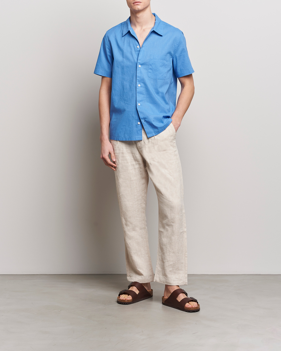 Heren | Overhemden | Samsøe Samsøe | Avan Linen/Cotton Short Sleeve Shirt Super Sonic