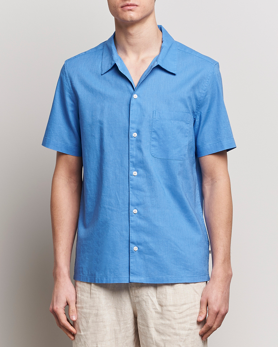 Heren | Overhemden met korte mouwen | Samsøe Samsøe | Avan Linen/Cotton Short Sleeve Shirt Super Sonic