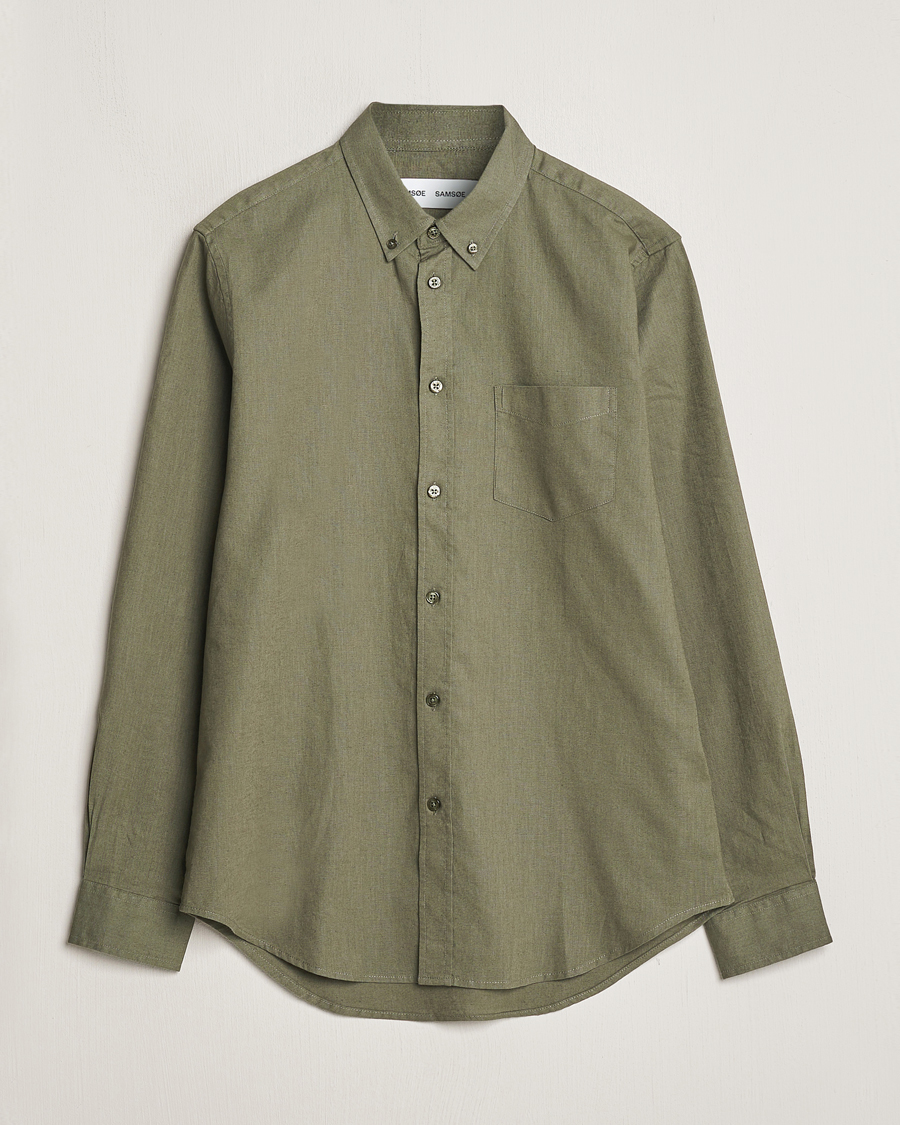 Heren | Overhemden | Samsøe Samsøe | Liam Linen/Cotton Shirt Dusty Olive