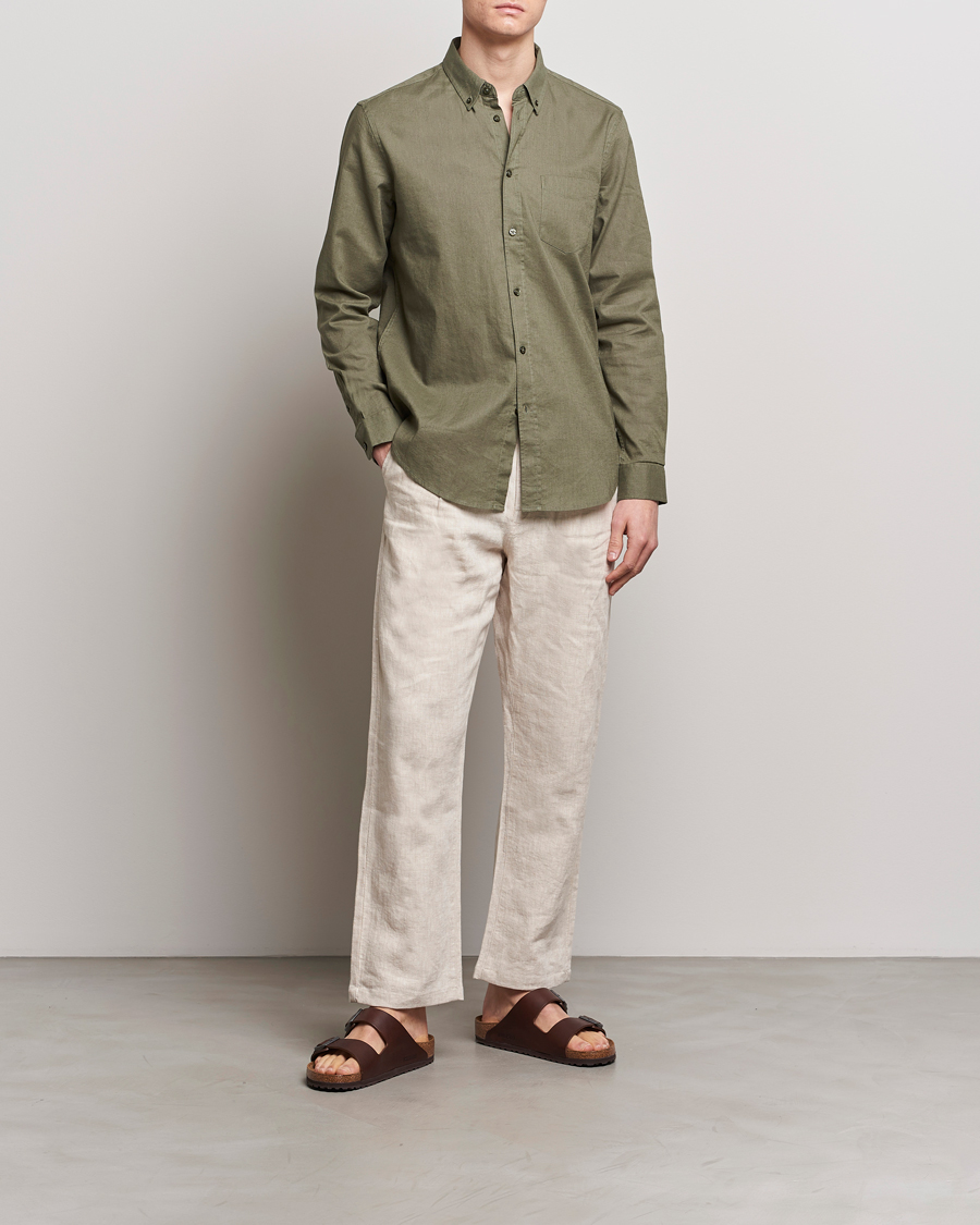 Heren | Overhemden | Samsøe Samsøe | Liam Linen/Cotton Shirt Dusty Olive