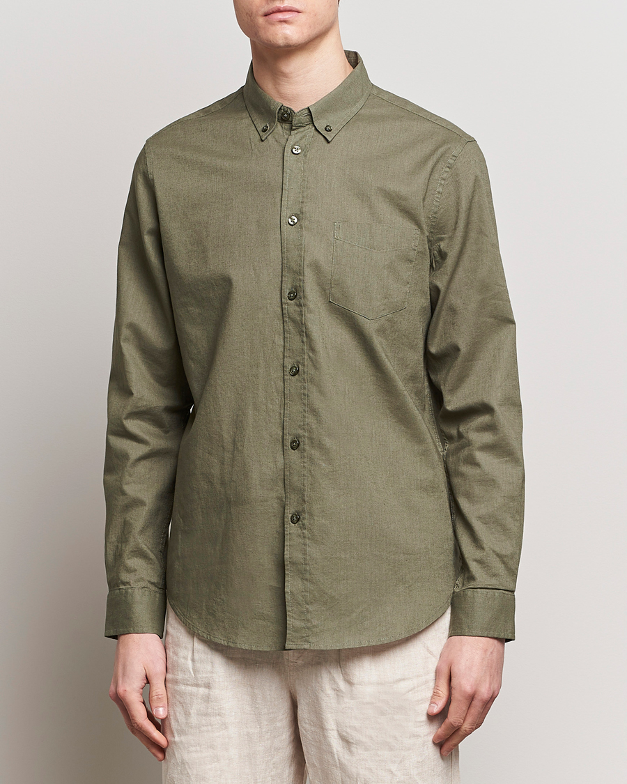 Heren | Linnen overhemden | Samsøe Samsøe | Liam Linen/Cotton Shirt Dusty Olive