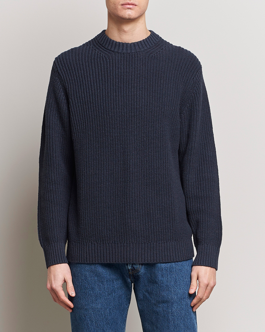 Heren |  | Samsøe Samsøe | Samarius Cotton/Linen Knitted Sweater Salute Navy