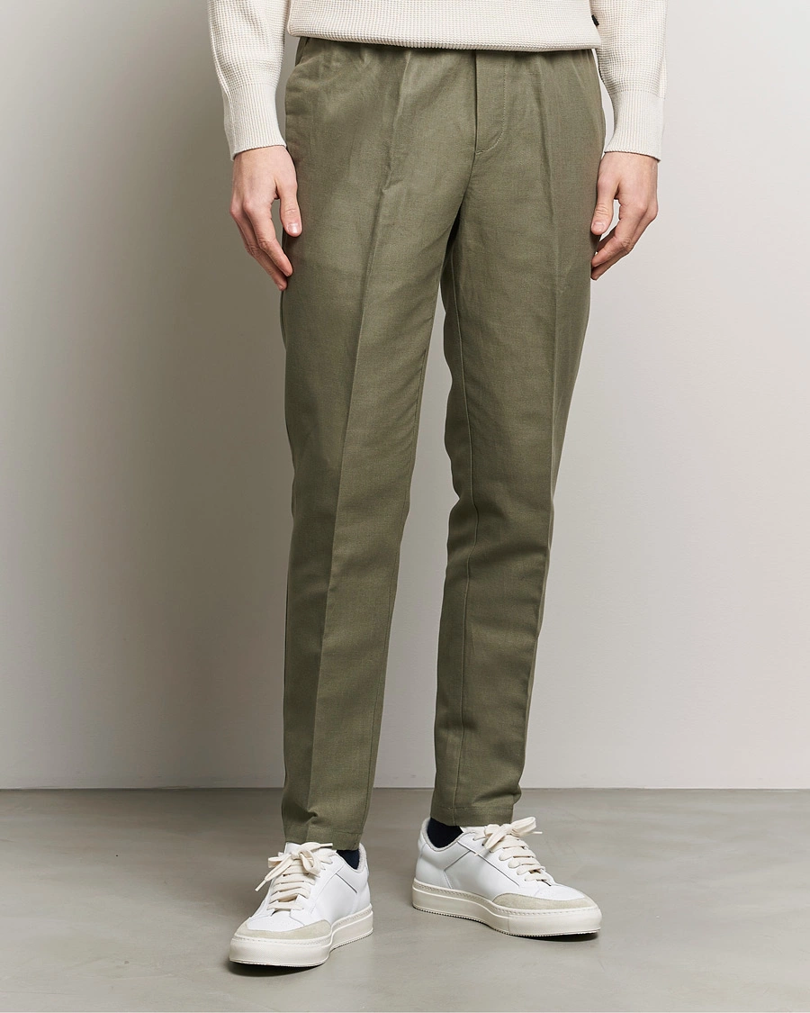 Heren | Broeken | Samsøe Samsøe | Smithy Linen/Cotton Drawstring Trousers Dusty Olive