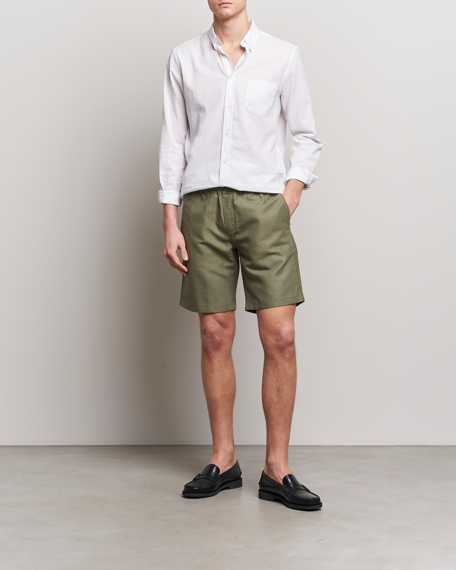 Heren | Korte broek | Samsøe Samsøe | Smith Linen/Cotton Drawstring Shorts Dusty Olive