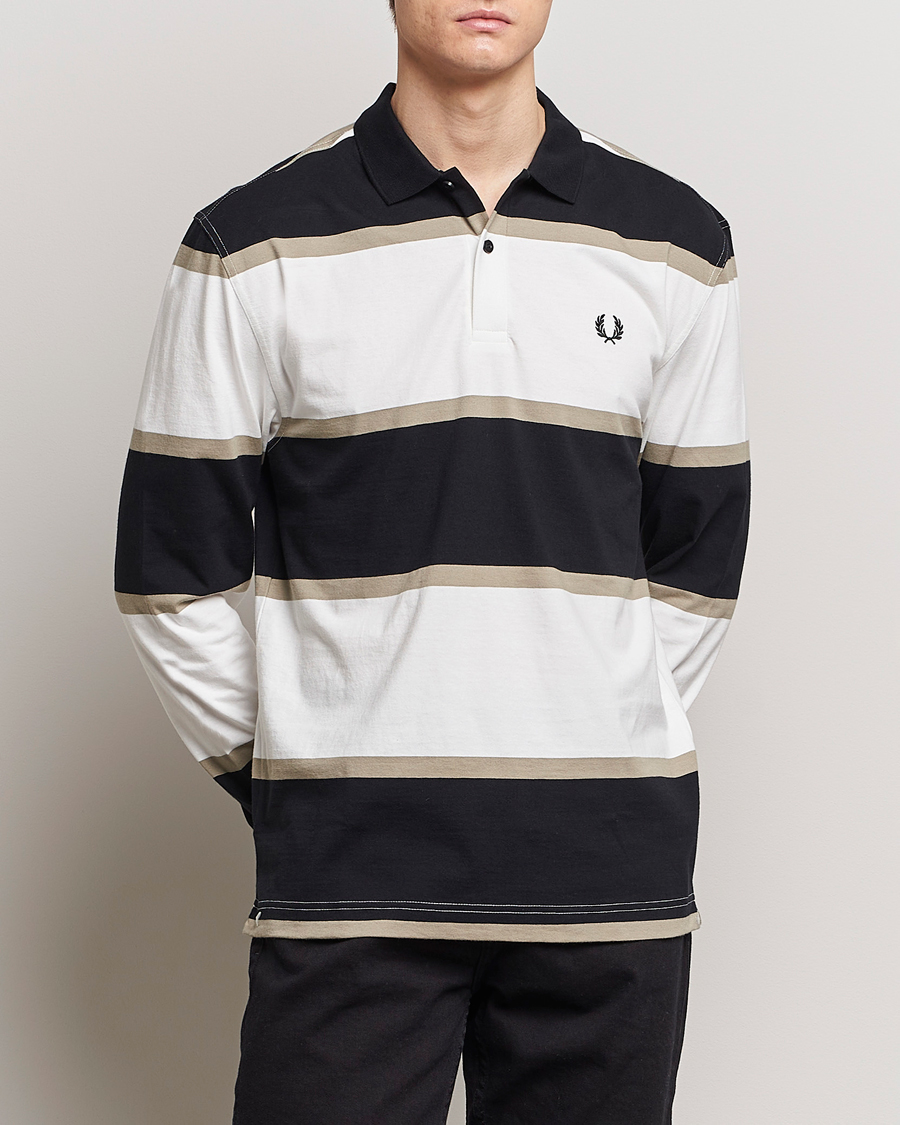 Heren | Fred Perry | Fred Perry | Relaxed Striped Rugby Shirt Snow White/Navy