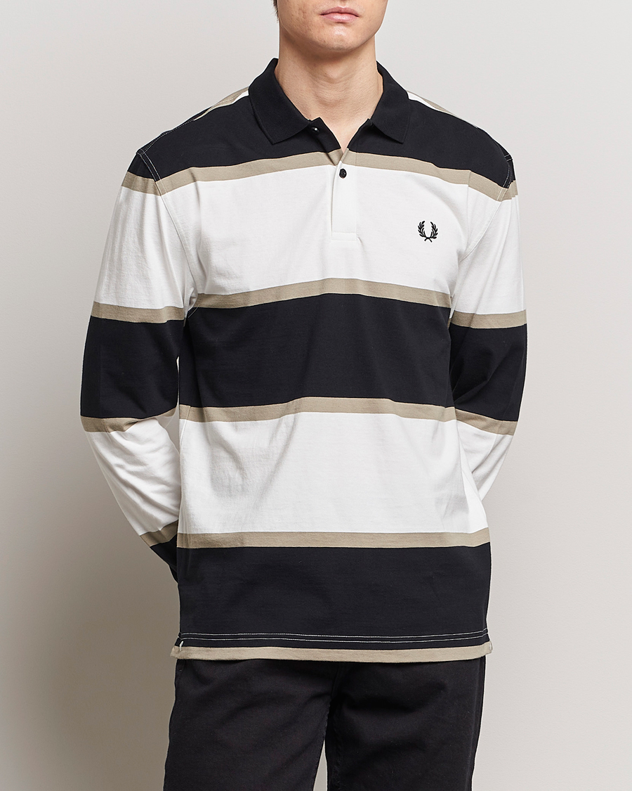 Heren | Sale -20% | Fred Perry | Relaxed Striped Rugby Shirt Snow White/Navy