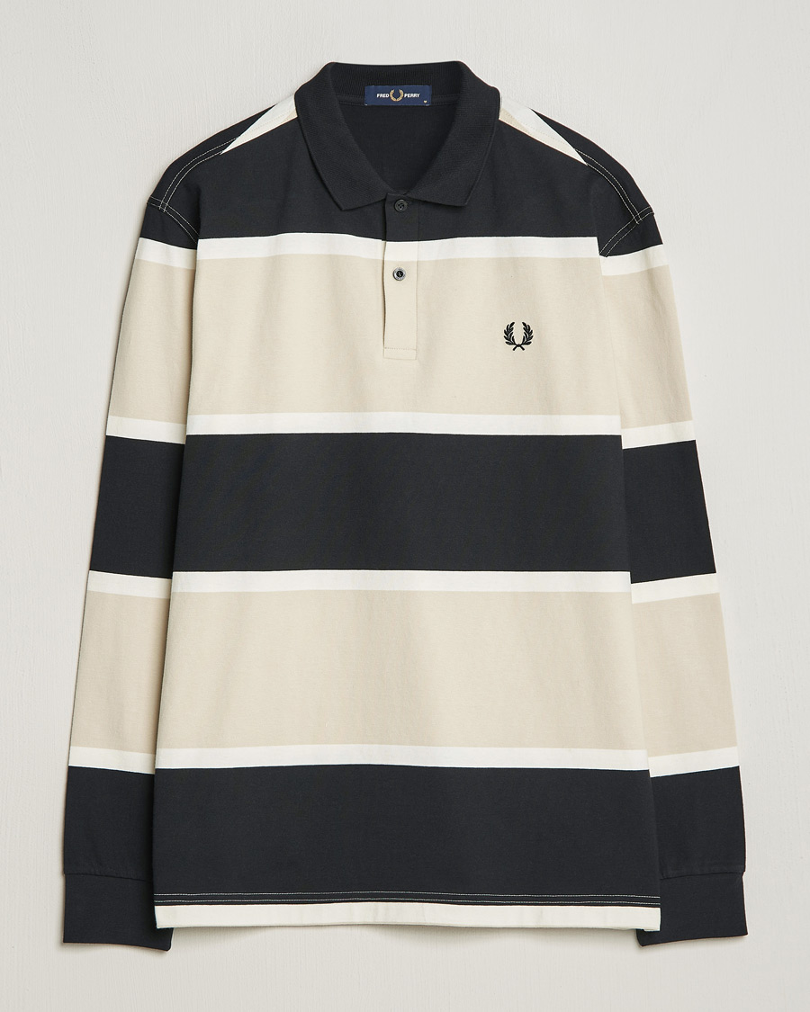 Heren | Truien | Fred Perry | Relaxed Striped Rugby Shirt Oatameal/Black