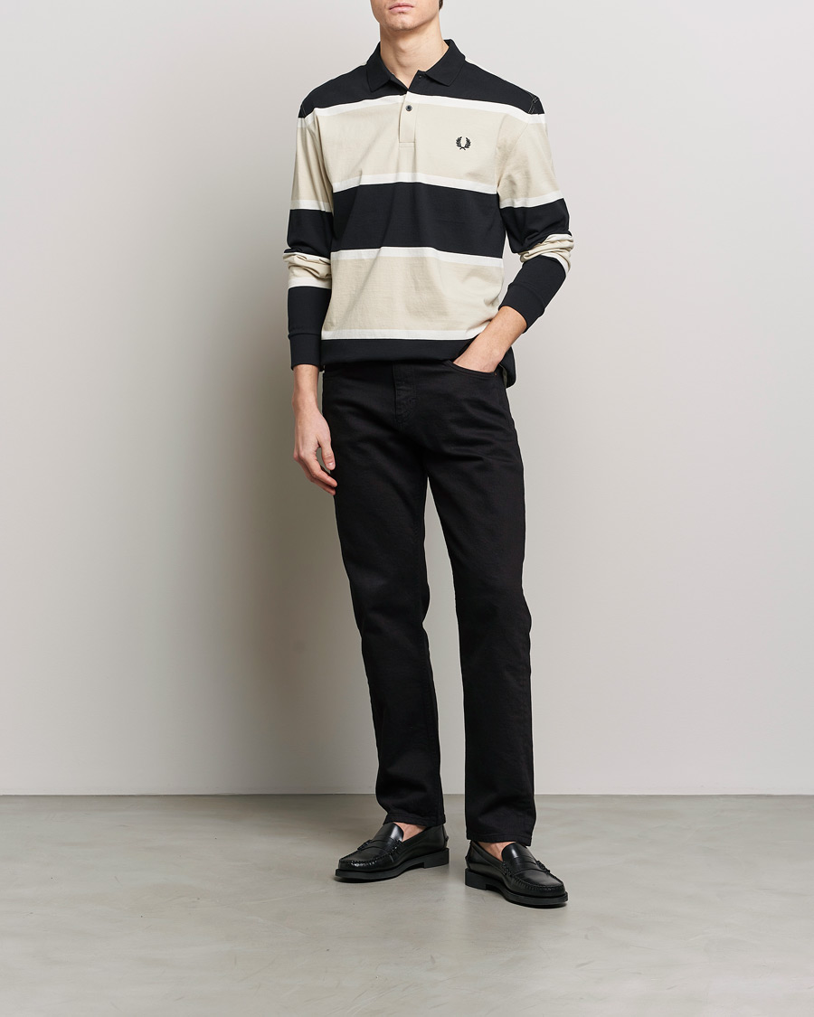 Heren | Truien | Fred Perry | Relaxed Striped Rugby Shirt Oatameal/Black