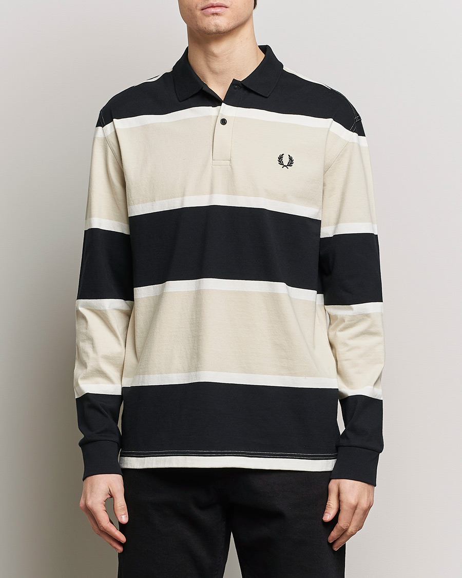 Heren | Truien | Fred Perry | Relaxed Striped Rugby Shirt Oatameal/Black