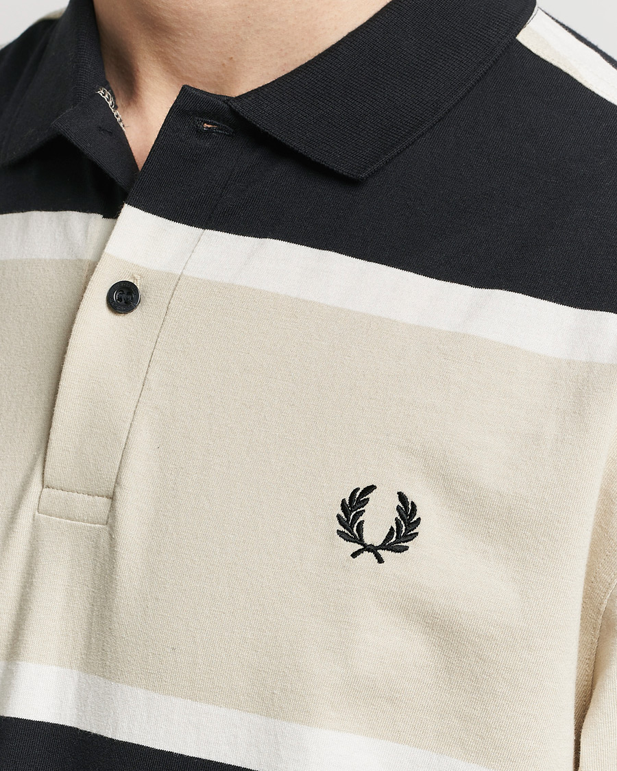 Heren | Truien | Fred Perry | Relaxed Striped Rugby Shirt Oatameal/Black