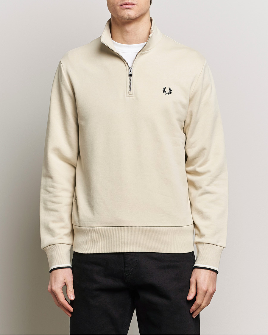 Heren | Best of British | Fred Perry | Half Zip Sweatshirt Oatmeal