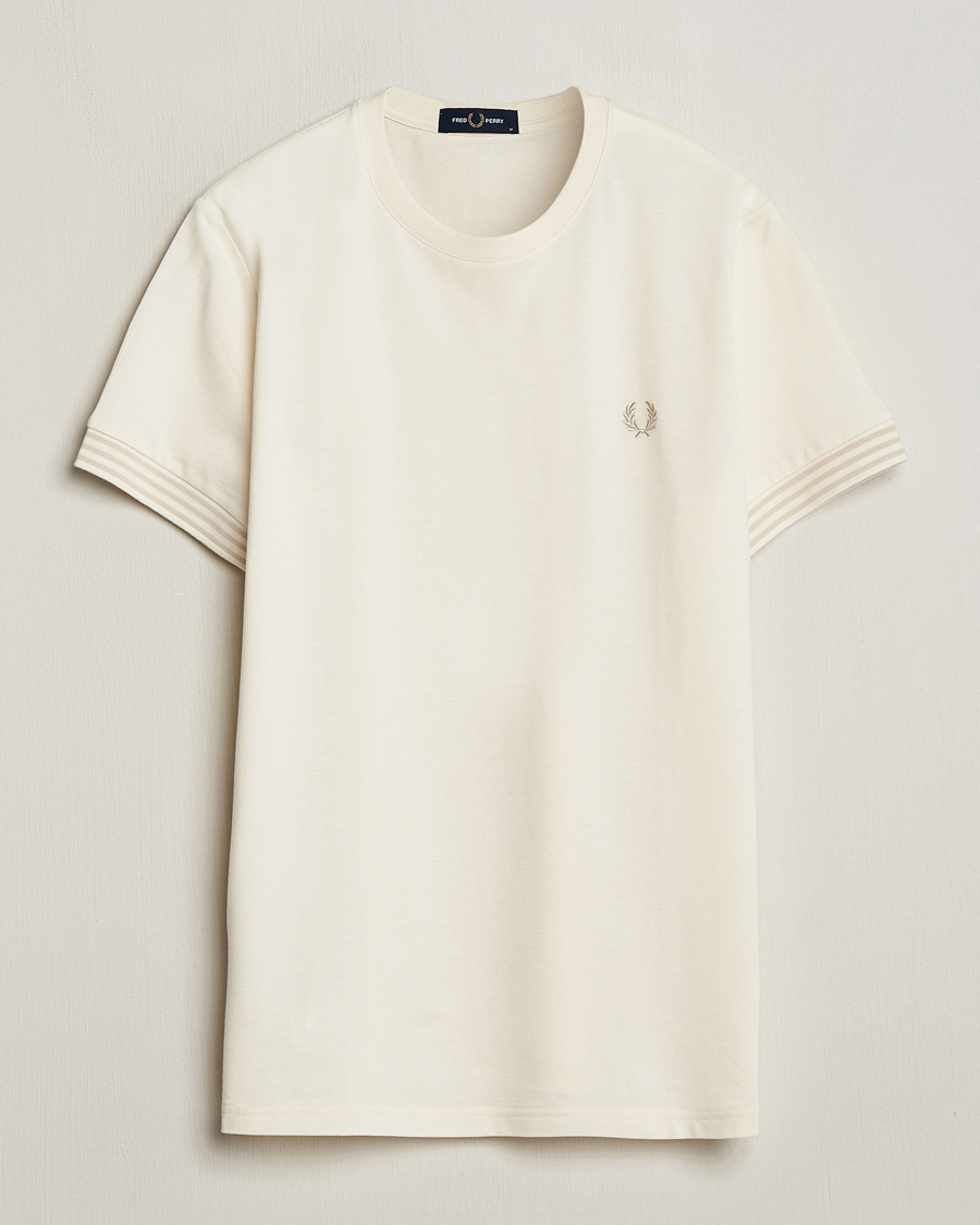 Heren | T-shirts | Fred Perry | Striped Cuff Crew Neck T-Shirt Ecru