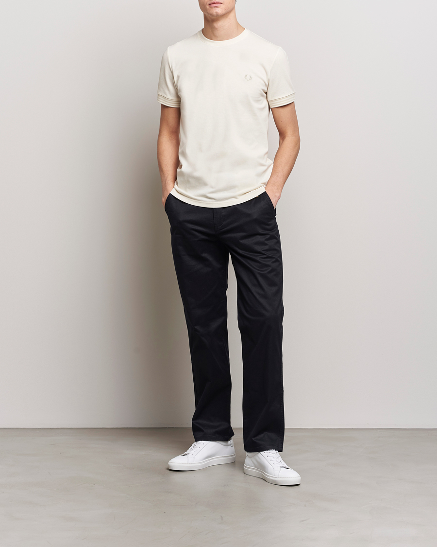 Heren | T-shirts | Fred Perry | Striped Cuff Crew Neck T-Shirt Ecru