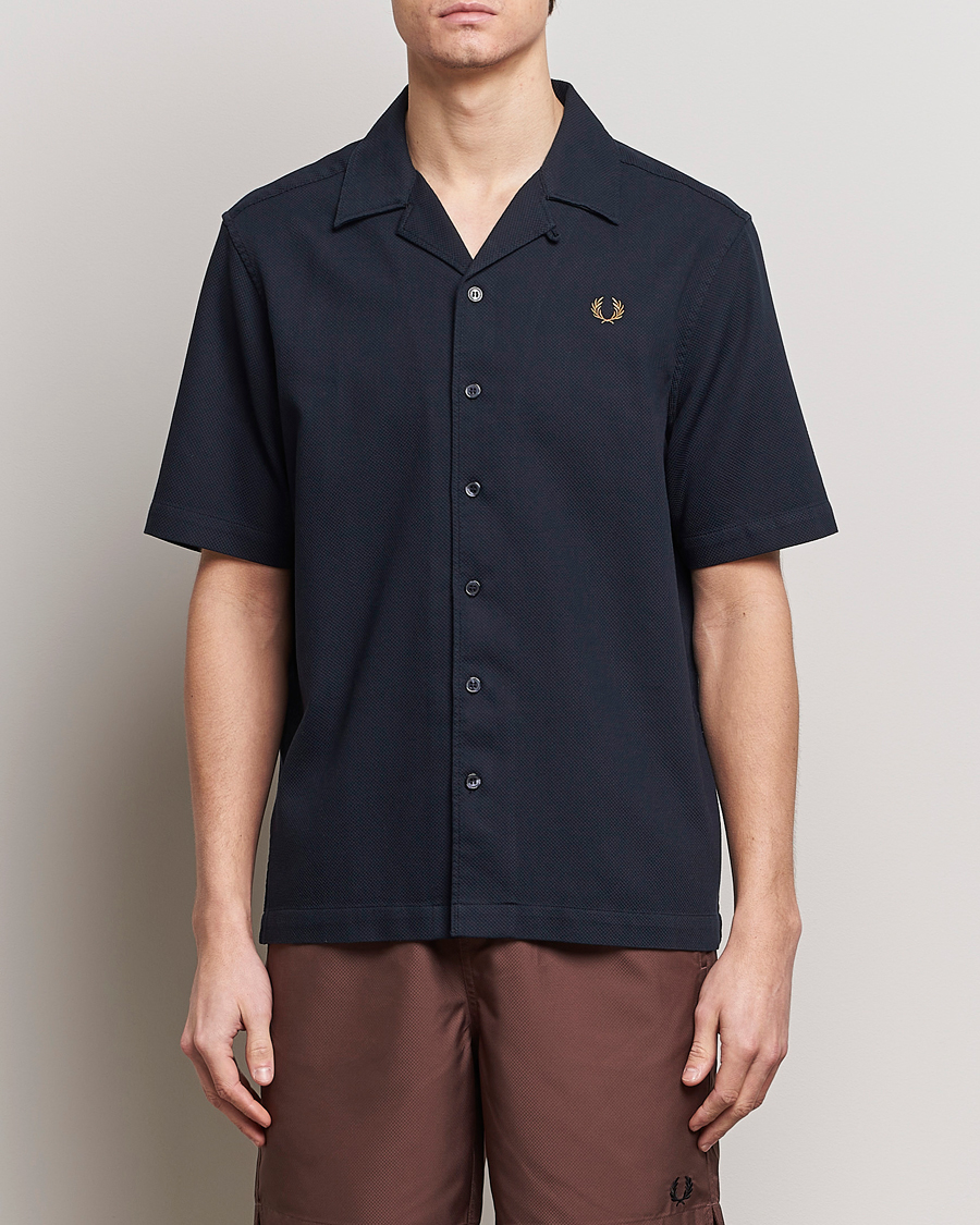 Heren | Overhemden | Fred Perry | Pique Textured Short Sleeve Shirt Navy