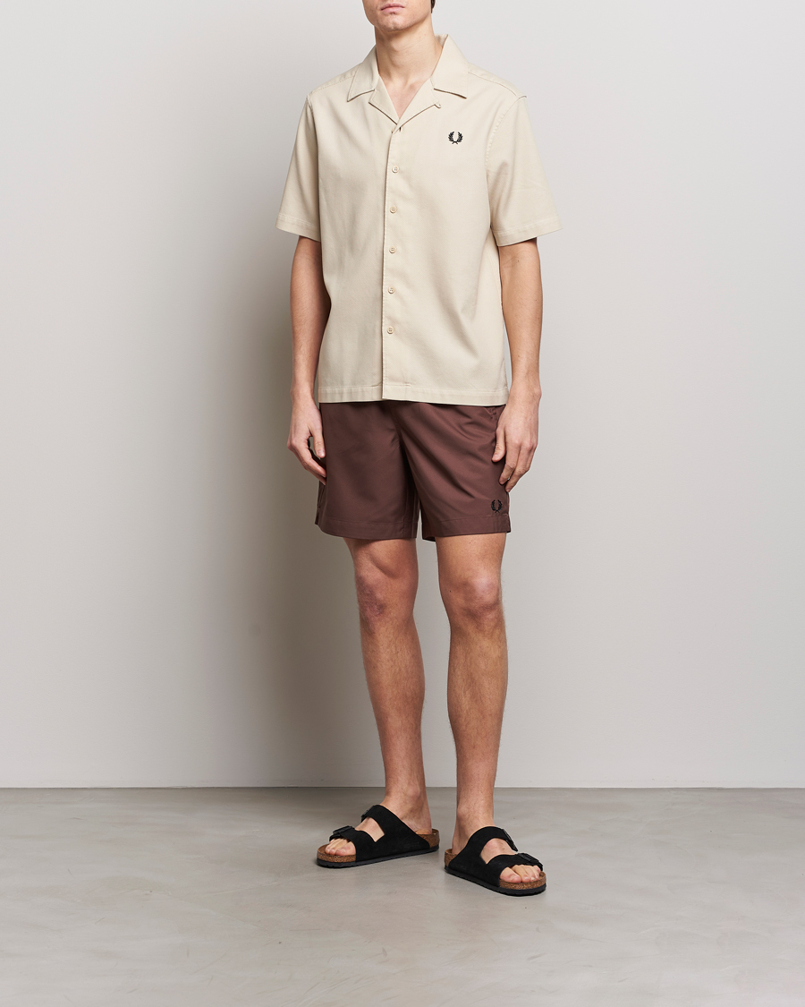 Heren | Overhemden | Fred Perry | Pique Textured Short Sleeve Shirt Oatmeal