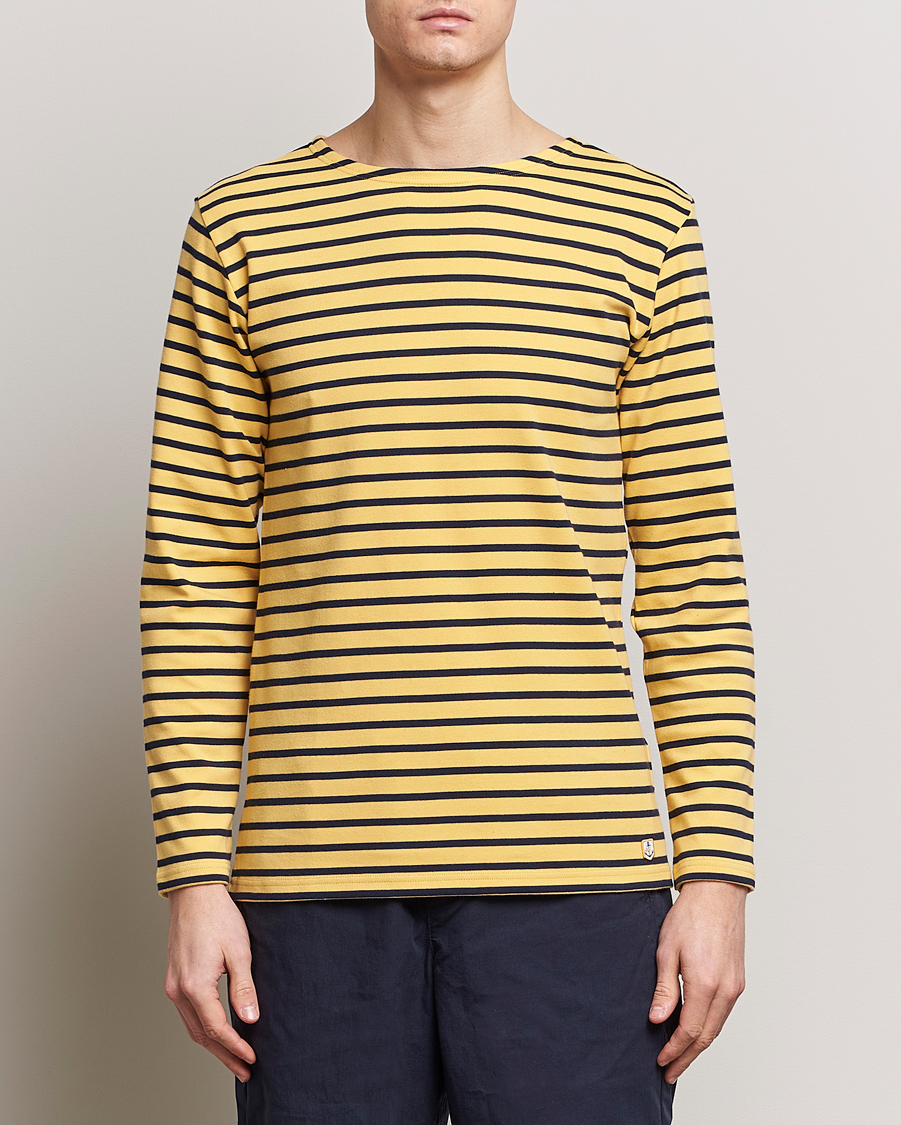 Heren | Kleding | Armor-lux | Houat Héritage Stripe Long Sleeve T-Shirt Yellow/Marine