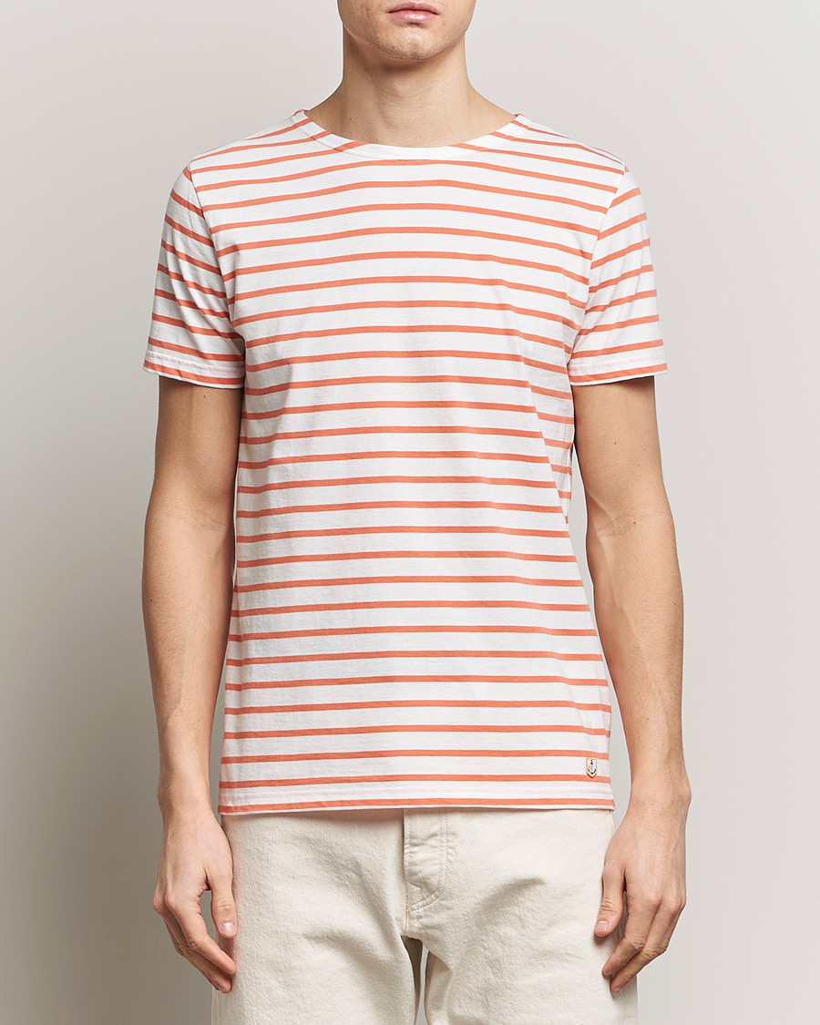 Heren | T-shirts met korte mouwen | Armor-lux | Hoëdic Boatneck Héritage Stripe T-shirt Milk/Coral