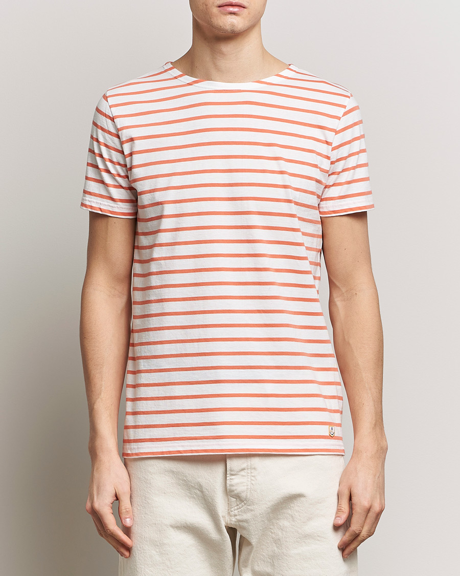 Heren | Armor-lux | Armor-lux | Hoëdic Boatneck Héritage Stripe T-shirt Milk/Coral