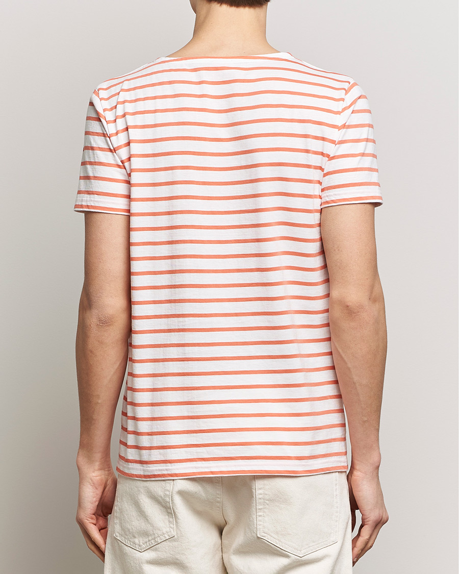 Heren | T-shirts | Armor-lux | Hoëdic Boatneck Héritage Stripe T-shirt Milk/Coral