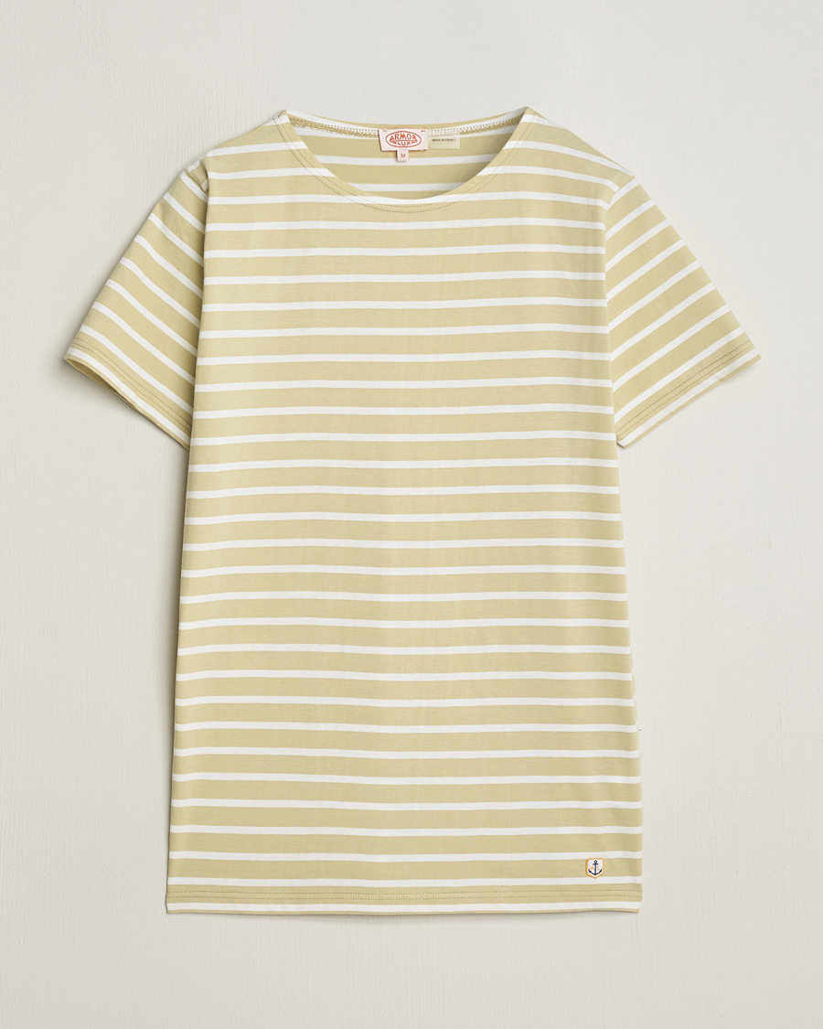 Heren | T-shirts | Armor-lux | Hoëdic Boatneck Héritage Stripe T-shirt Pale Olive/Milk