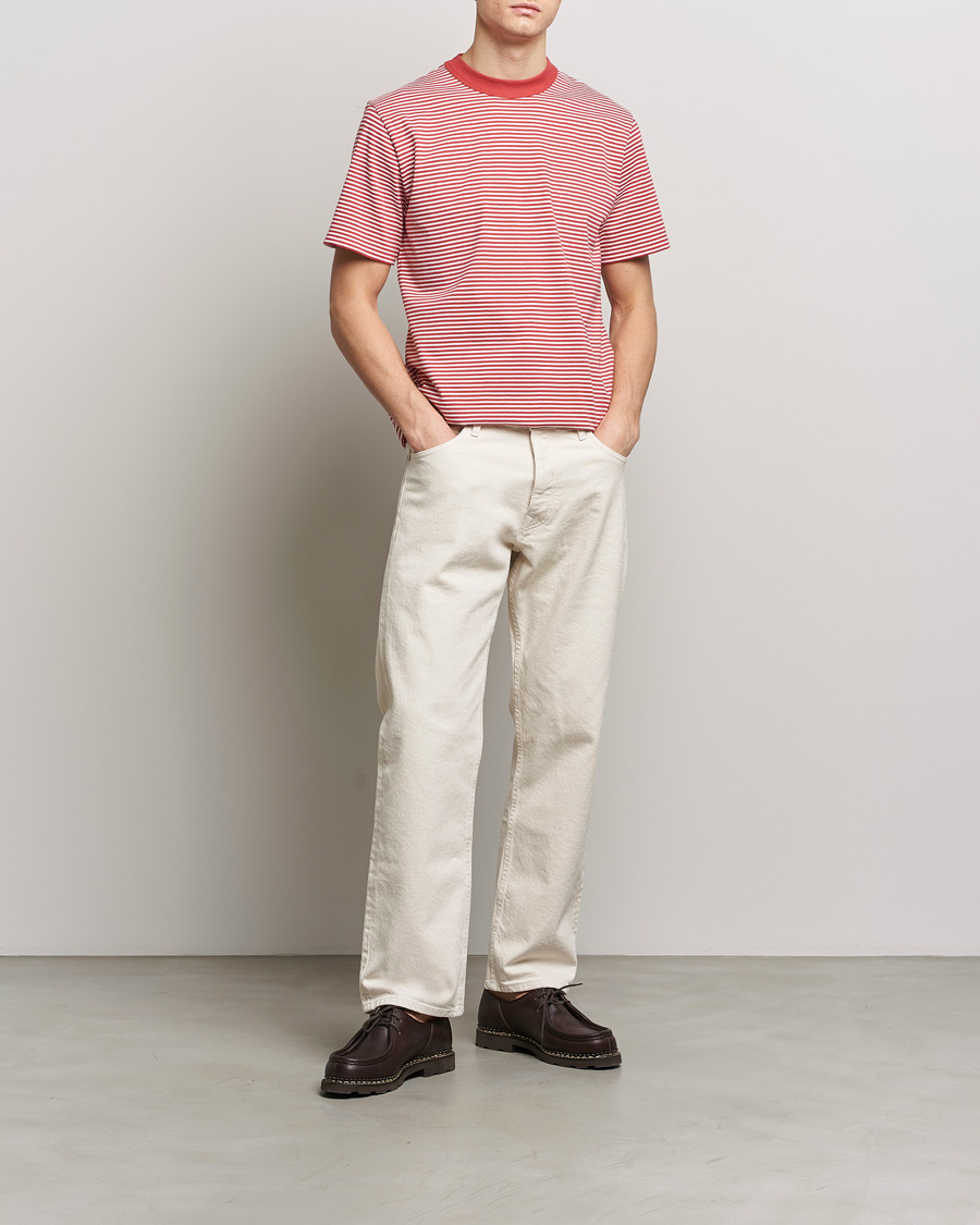 Heren | T-shirts | Armor-lux | Callac Héritage Stripe T-Shirt Cardinal/Milk
