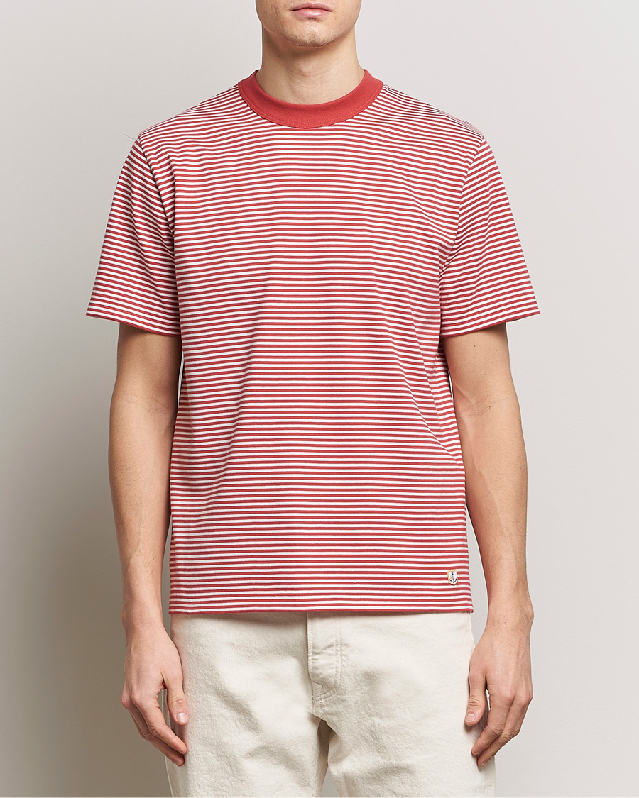 Heren | T-shirts | Armor-lux | Callac Héritage Stripe T-Shirt Cardinal/Milk