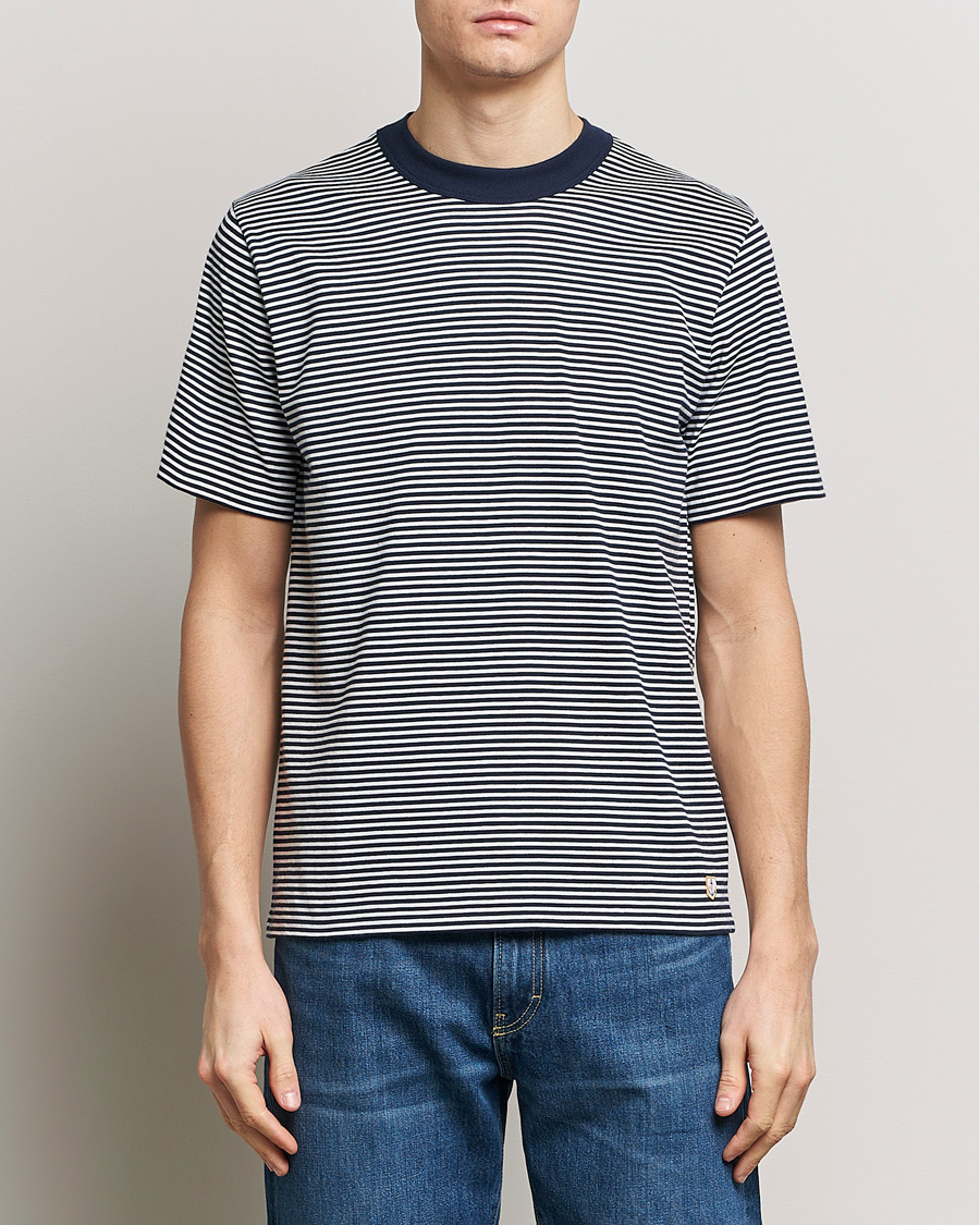 Heren | T-shirts met korte mouwen | Armor-lux | Callac Héritage Stripe T-Shirt Deep Marine/Milk