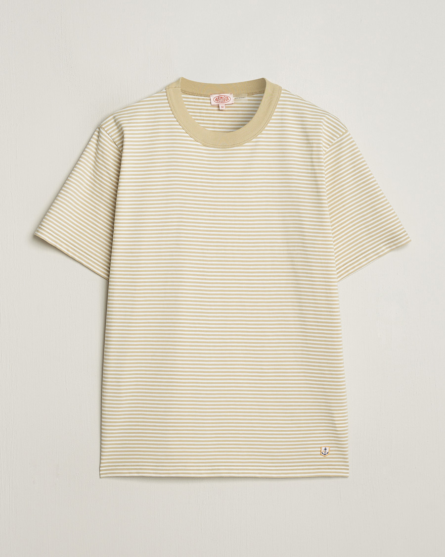 Heren | T-shirts | Armor-lux | Callac Héritage Stripe T-Shirt Pale Olive/Milk