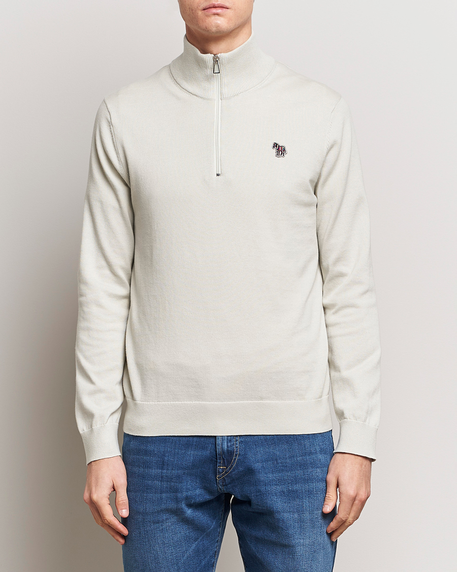 Heren | Best of British | PS Paul Smith | Zebra Cotton Knitted Half Zip Washed Grey