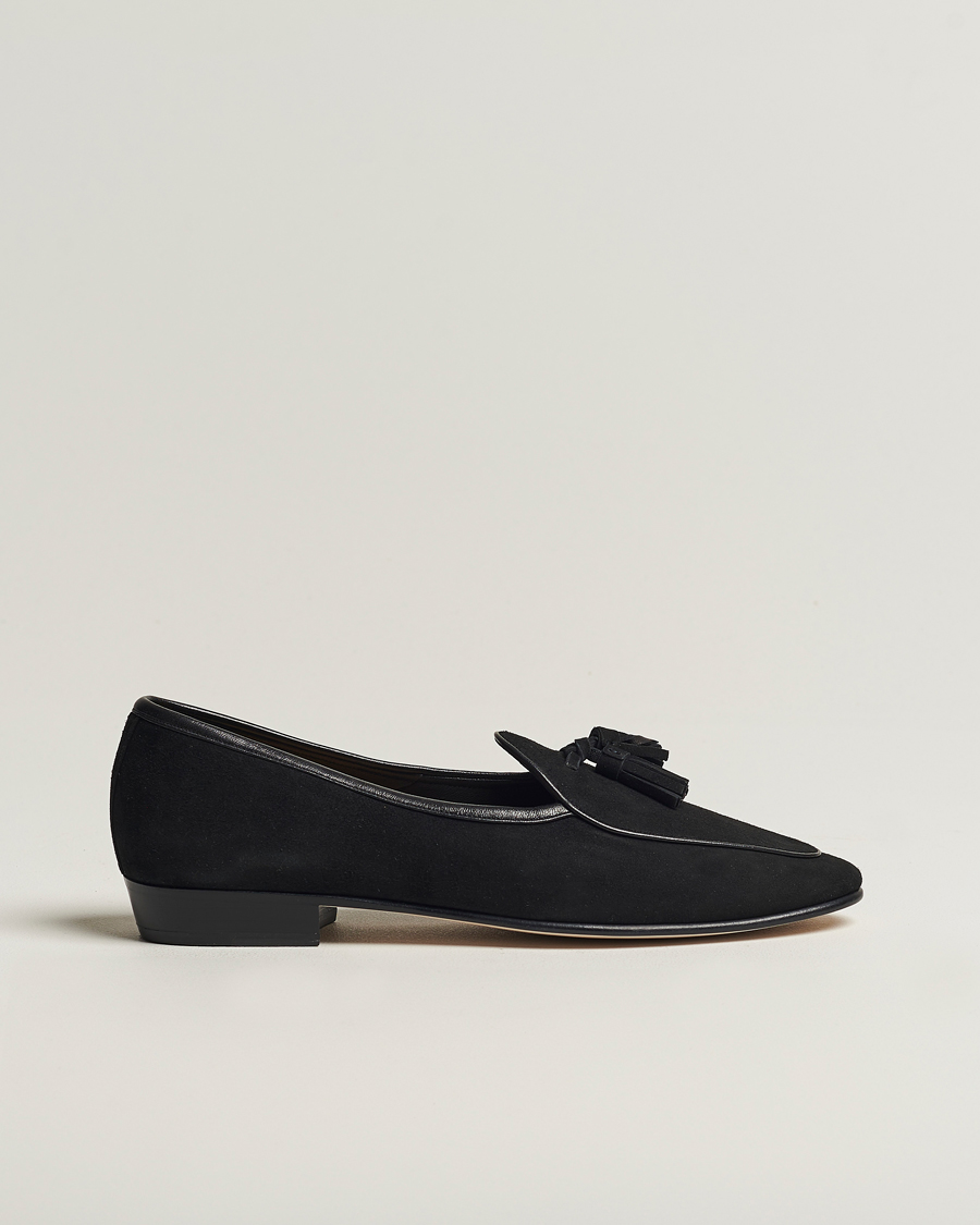 Heren | Baudoin & Lange Sagan Classic Tassel Loafers Black Suede | Baudoin & Lange | Sagan Classic Tassel Loafers Black Suede