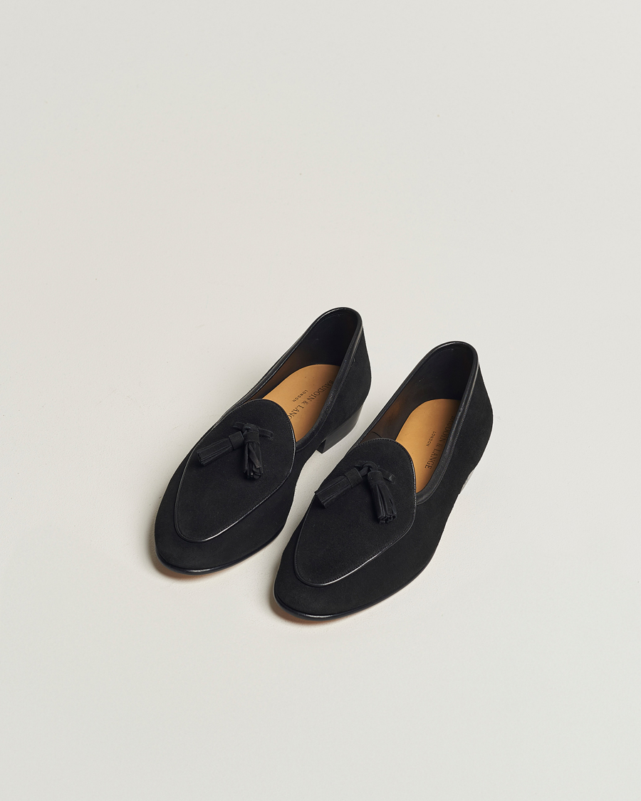 Heren | Baudoin & Lange Sagan Classic Tassel Loafers Black Suede | Baudoin & Lange | Sagan Classic Tassel Loafers Black Suede