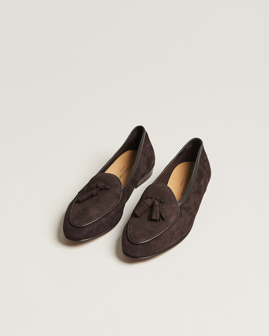 Heren | Instappers | Baudoin & Lange | Sagan Classic Tassel Loafers Dark Brown Suede