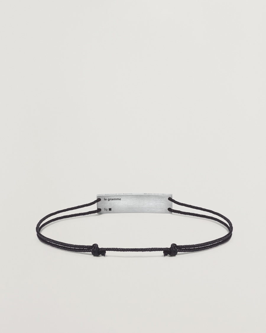 Heren | LE GRAMME Godron Cord Bracelet Black/Sterling Silver | LE GRAMME | Godron Cord Bracelet Black/Sterling Silver