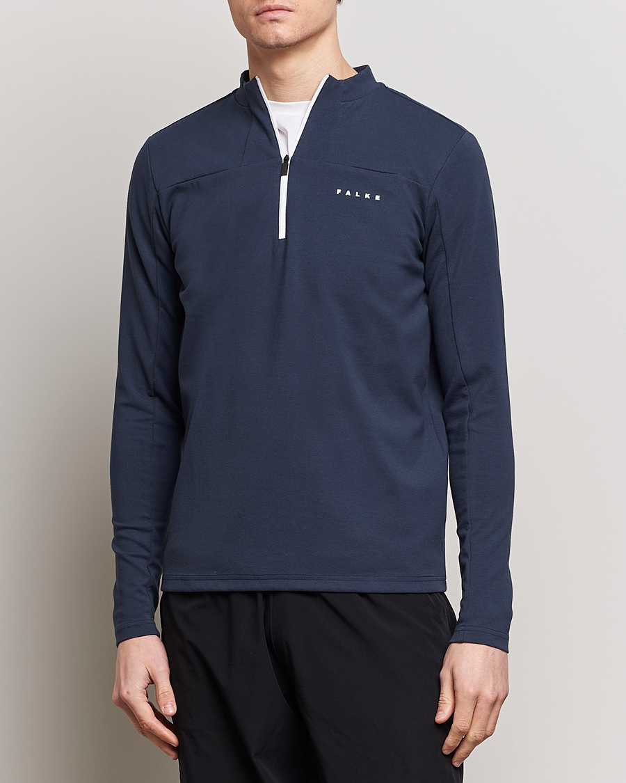 Heren | Truien | Falke Sport | Falke Organic Cotton Mix Half Zip Space Blue