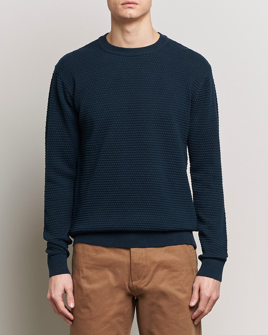 Heren | Ronde hals truien | KnowledgeCotton Apparel | Vagn Bubble Knit Cotton Crew Neck Total Eclipse