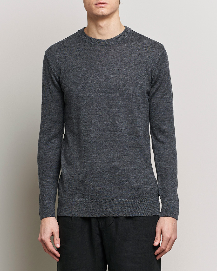 Heren |  | KnowledgeCotton Apparel | Regular Merino Knit Crew Neck Dark Grey Melange