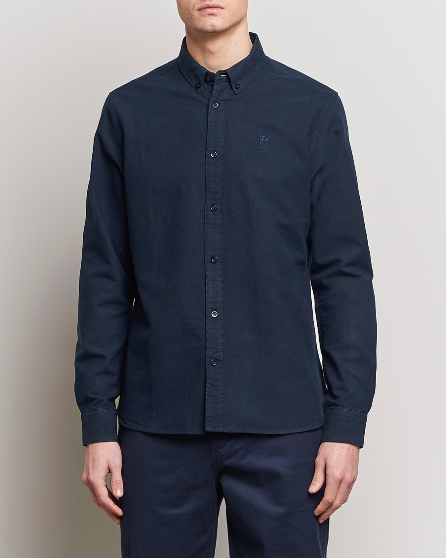 Heren | Kleding | KnowledgeCotton Apparel | Harald Small Owl Regular Oxford Shirt Total Eclipse